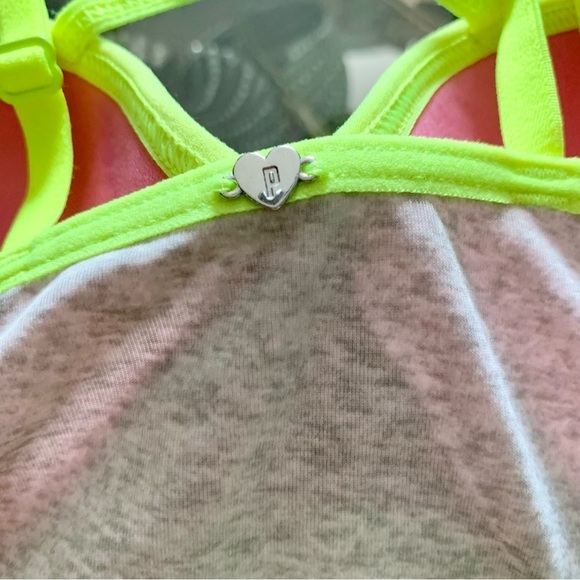 VS Heather Grey Neon Yellow Green Strappy Push-Up Padded Bralette Panty Set - Picture 9 of 14